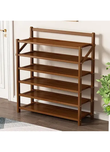 5 Layer Brown Free-Installation Folding Wood Shoe Rack
