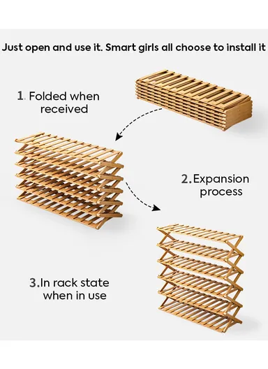 5-Layer Lightweight Free-Installation Folding Storage Rack with Natural Wood Look