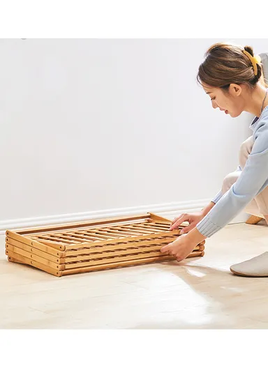 5-Layer Lightweight Free-Installation Folding Storage Rack with Natural Wood Look