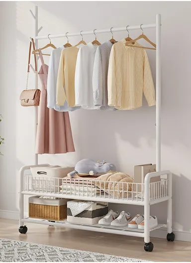 Heavy-Duty Garment Organizer Hanger Closet Storage Multi-Purpose Wardrobe Storage with Shelves &amp; Side hooks FC-90CM-W (W90 x D35 x H176)cm - White