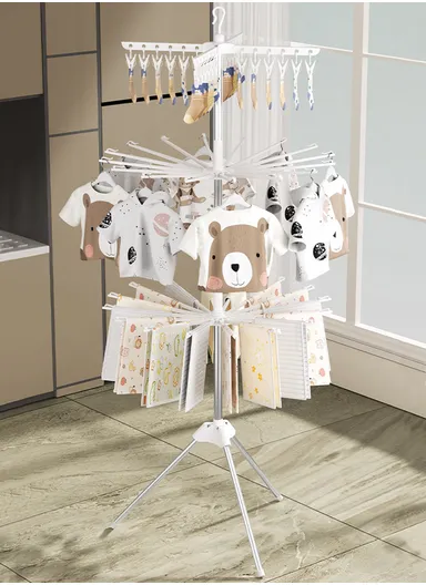 3-Rack Foldable Cylinder Shape Towel Drying Rack, Multi-Use Octopus Leg Clothes Drying Rack (W68.5 x H170)cm - White