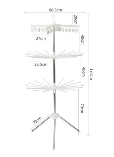 3-Rack Foldable Cylinder Shape Towel Drying Rack, Multi-Use Octopus Leg Clothes Drying Rack (W68.5 x H170)cm - White