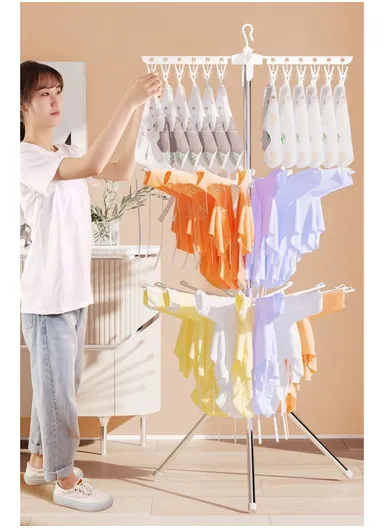 3-Rack Foldable Cylinder Shape Towel Drying Rack, Multi-Use Octopus Leg Clothes Drying Rack (W68.5 x H170)cm - White
