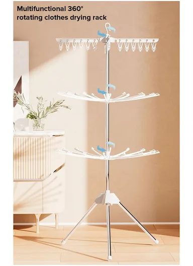 3-Rack Foldable Cylinder Shape Towel Drying Rack, Multi-Use Octopus Leg Clothes Drying Rack (W68.5 x H170)cm - White