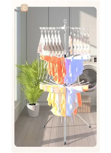 3-Rack Foldable Cylinder Shape Towel Drying Rack, Multi-Use Octopus Leg Clothes Drying Rack (W68.5 x H170)cm - White