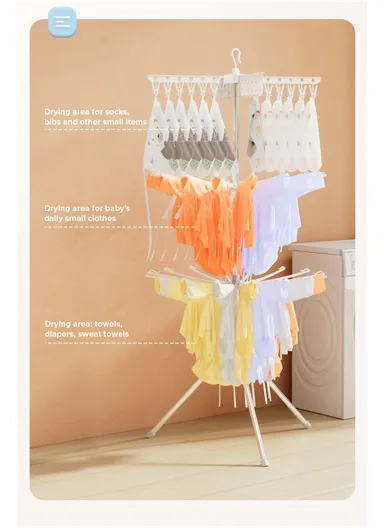 3-Rack Foldable Cylinder Shape Towel Drying Rack, Multi-Use Octopus Leg Clothes Drying Rack (W68.5 x H170)cm - White