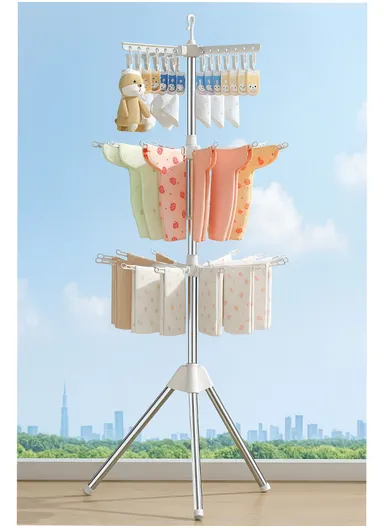 3-Rack Foldable Cylinder Shape Towel Drying Rack, Multi-Use Octopus Leg Clothes Drying Rack (W68.5 x H170)cm - White