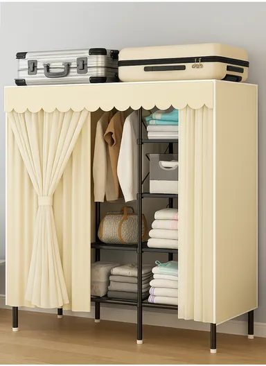 Multi-Layer Folding Wardrobe with Durable Fabric Cover &amp; Scalloped Edge SA7 - Beige