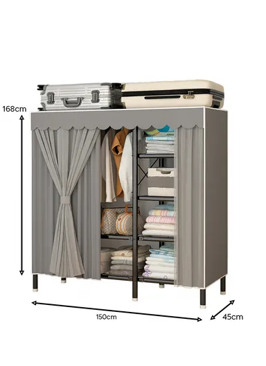 Multi-Layer Folding Wardrobe with Durable Fabric Cover &amp; Scalloped Edge SA7 - Beige
