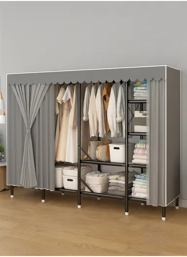 Multi-Layer Folding Wardrobe with Durable Fabric Cover &amp; Scalloped Edge SA9 - Grey