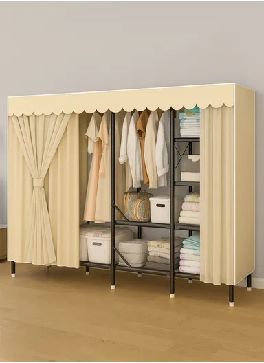 Multi-Layer Folding Wardrobe with Durable Fabric Cover &amp; Scalloped Edge SA9 - Beige