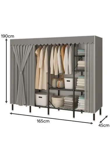 Multi-Layer Folding Wardrobe with Durable Fabric Cover &amp; Scalloped Edge SA9 - Beige
