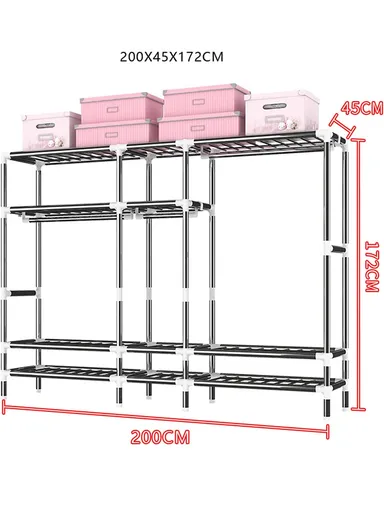 Extra-Large Portable Wardrobe with 25mm Steel Frame &amp; 5 Fabric Drawers T2005 - Blue Multicolor