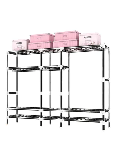 Extra-Large Portable Wardrobe with 25mm Steel Frame &amp; 5 Fabric Drawers T2005 - Pink Multicolor