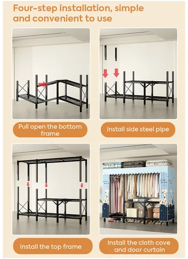 Heavy-Duty Portable Folding Wardrobe with 25mm Steel Frame ZD150 - Style A