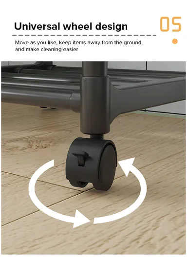 5-Layer Kitchen Utility Storage Rack with Wheels &amp; Hanging Hooks YL8107-5 (L42 x W35 x H152)cm - Black