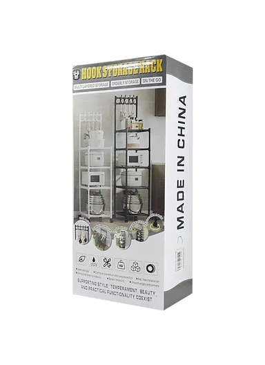 5-Layer Kitchen Utility Storage Rack with Wheels &amp; Hanging Hooks YL8107-5 (L42 x W35 x H152)cm - Black