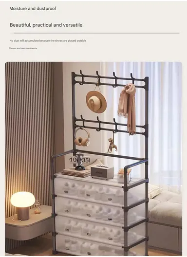 5-Layer Multi-functional Storage Rack with Hooks &amp; Hanging Bar (L80 x W35 x H166)cm - Black