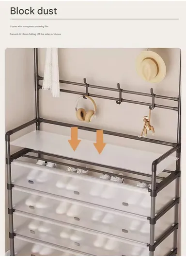 5-Layer Multi-functional Storage Rack with Hooks &amp; Hanging Bar (L80 x W35 x H166)cm - Black