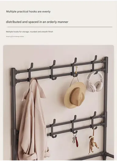 5-Layer Multi-functional Storage Rack with Hooks &amp; Hanging Bar (L80 x W35 x H166)cm - Black