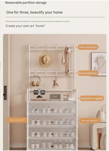 5-Layer Multi-functional Storage Rack with Hooks &amp; Hanging Bar (L80 x W35 x H166)cm - Black