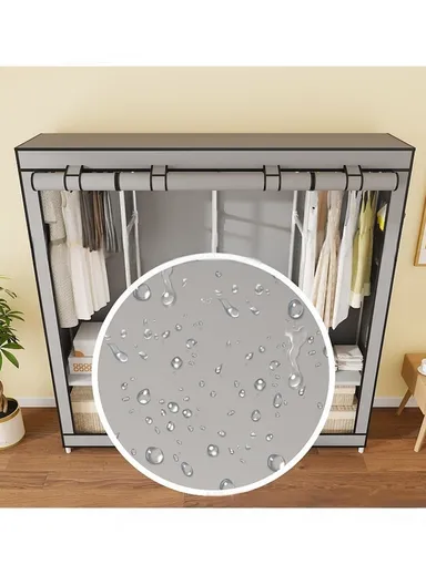 Non-Woven Fabric Cloth Boxes Cabinet with 5 Hanging Rail, Multi-Use Large Space Dustproof Cloth Boxes Cabinet with Side Pocket YH88170C (W170 x D45 x H170)cm - Coffee / Style 3