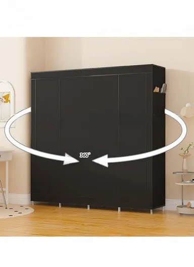 Non-Woven Fabric Cloth Boxes Cabinet with 5 Hanging Rail, Multi-Use Large Space Dustproof Cloth Boxes Cabinet with Side Pocket YH88170C (W170 x D45 x H170)cm - Coffee / Style 3