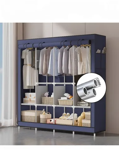 Non-Woven Fabric Cloth Boxes Cabinet with 5 Hanging Rail, Multi-Use Large Space Dustproof Cloth Boxes Cabinet with Side Pocket YH88170C (W170 x D45 x H170)cm - Coffee / Style 3