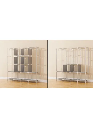 Non-Woven Fabric Cloth Boxes Cabinet with 5 Hanging Rail, Multi-Use Large Space Dustproof Cloth Boxes Cabinet with Side Pocket YH88170C (W170 x D45 x H170)cm - Coffee / Style 3