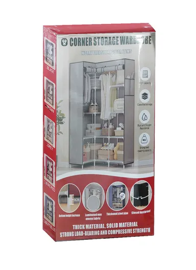 Non-Woven L-Shaped Corner Fabric Cloth Boxes Cabinet with 5 Hanging Rail, Multi-Use Large Space Dustproof Corner Cloth Boxes Cabinet with Side Pocket YH7703 (W165 x D45 x H125)cm - Black