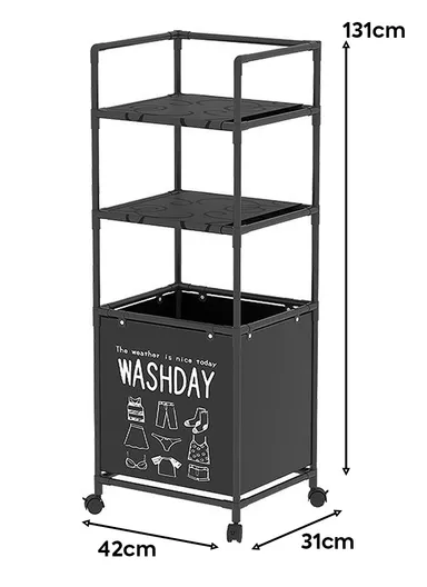 3-Layer Durable Oxford Fabric &amp; Stainless Steel Frame Rolling Laundry Hamper with 4 Caster Wheels (W42 x D31 x H131)cm YH6905 - Black