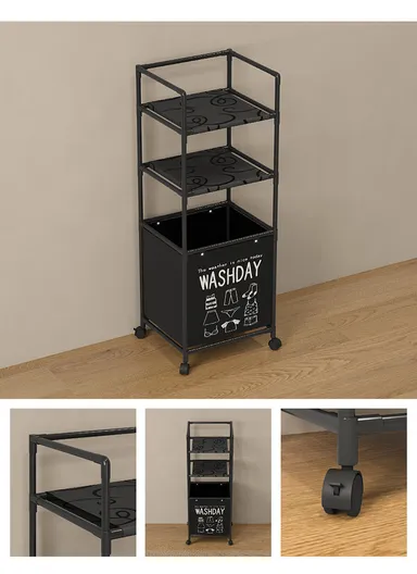 3-Layer Durable Oxford Fabric &amp; Stainless Steel Frame Rolling Laundry Hamper with 4 Caster Wheels (W42 x D31 x H131)cm YH6905 - Black