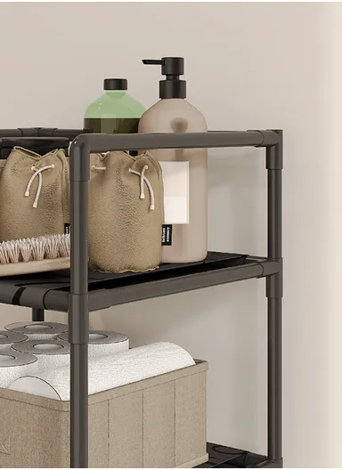 3-Layer Durable Oxford Fabric &amp; Stainless Steel Frame Rolling Laundry Hamper with 4 Caster Wheels (W42 x D31 x H131)cm YH6905 - Black