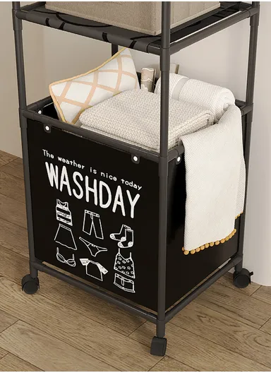 3-Layer Durable Oxford Fabric &amp; Stainless Steel Frame Rolling Laundry Hamper with 4 Caster Wheels (W42 x D31 x H131)cm YH6905 - Black