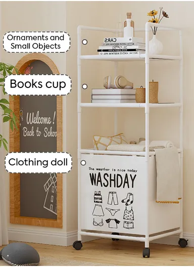 3-Layer Durable Oxford Fabric &amp; Stainless Steel Frame Rolling Laundry Hamper with 4 Caster Wheels (W42 x D31 x H131)cm YH6905 - Black