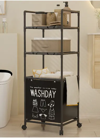 3-Layer Durable Oxford Fabric &amp; Stainless Steel Frame Rolling Laundry Hamper with 4 Caster Wheels (W42 x D31 x H131)cm YH6905 - Black
