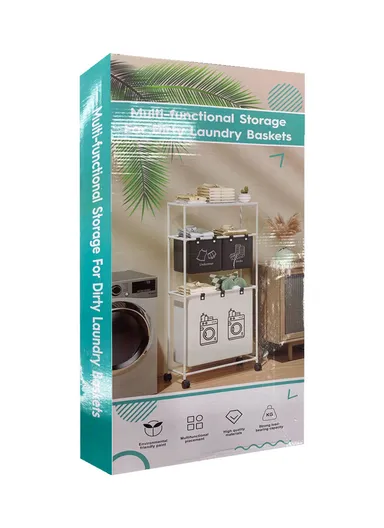 3-Layer Rolling Laundry Hamper Dirty Clothes Storage Cart Portable Oxford Fabric Bag with Sturdy Steel Frame with Wheels (W55 x D25 x H120)cm