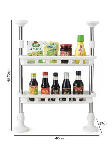 2-Tier Non-Perforated Adjustable Kitchen Storage Rack Countertop Spice Organizer Shelf 8806-2 (L50 x W18 x H40-70)cm - White