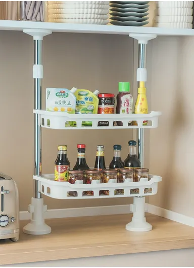 2-Tier Non-Perforated Adjustable Kitchen Storage Rack Countertop Spice Organizer Shelf 8806-2 (L50 x W18 x H40-70)cm - White