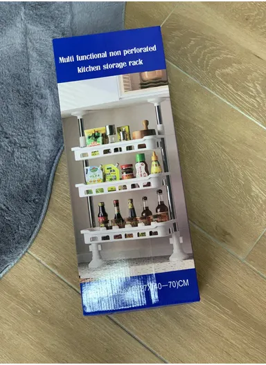 3-Tier Non-Perforated Adjustable Kitchen Storage Rack Countertop Spice Organizer Shelf 8806-3 (L50 x W18 x H40-70)cm - White