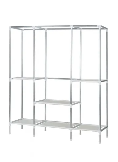 3-Section Non-Woven Fabric Cloth Boxes Cabinet with 3 Hanging Rails, Multi-Use Large Space Dustproof Boxes Cabinet (W148 x D45 x H170)cm - Blue