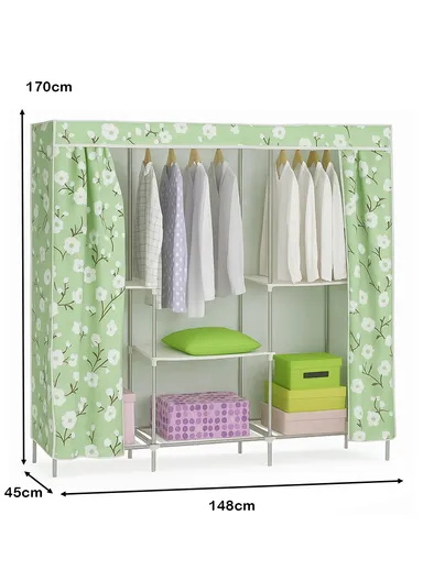 3-Section Non-Woven Fabric Cloth Boxes Cabinet with 3 Hanging Rails, Multi-Use Large Space Dustproof Boxes Cabinet (W148 x D45 x H170)cm - Green