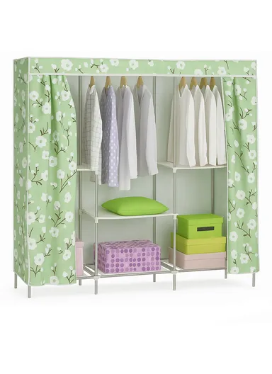 3-Section Non-Woven Fabric Cloth Boxes Cabinet with 3 Hanging Rails, Multi-Use Large Space Dustproof Boxes Cabinet (W148 x D45 x H170)cm - Green