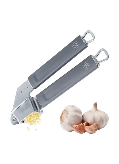 Stainless Steel Garlic Press for Effortless Crushing of Garlic and Ginger, Easy to Clean Kitchen Gadget with Non-slip Handle, Ideal for Home and Restaurant Use 