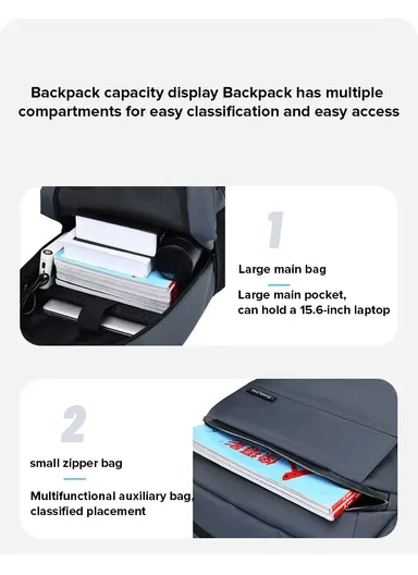 15.6" Water-Resistant Laptop Backpack Multi-Functional Travel Bag with Trolley Sleeve &amp; USB Port EF42 - Grey