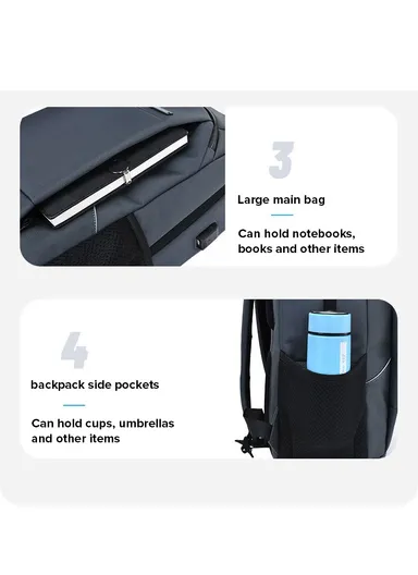 15.6" Water-Resistant Laptop Backpack Multi-Functional Travel Bag with Trolley Sleeve &amp; USB Port EF42 - Grey