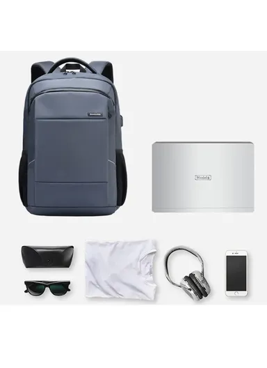 15.6" Water-Resistant Laptop Backpack Multi-Functional Travel Bag with Trolley Sleeve &amp; USB Port EF42 - Grey