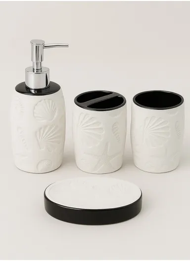 4Pcs Countertop Organizing Ceramic Bathroom Accessories Set JS185657 - Black &amp; White
