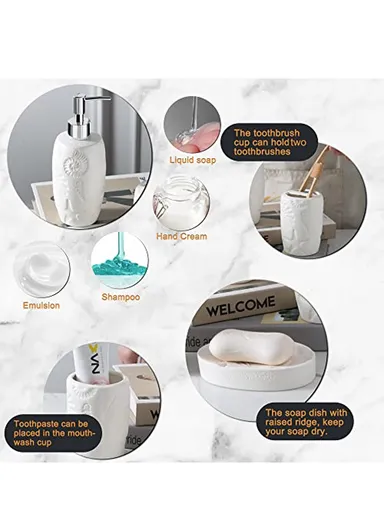 4Pcs Countertop Organizing Ceramic Bathroom Accessories Set JS185657 - Black &amp; White