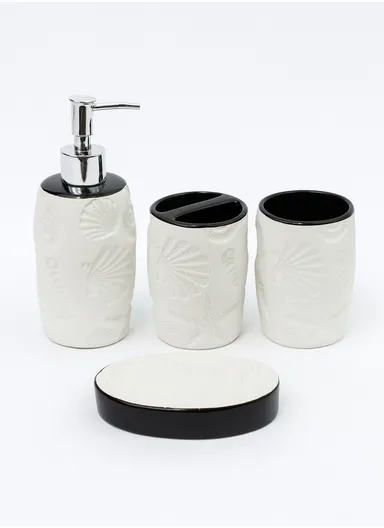 4Pcs Countertop Organizing Ceramic Bathroom Accessories Set JS185657 - Black &amp; White
